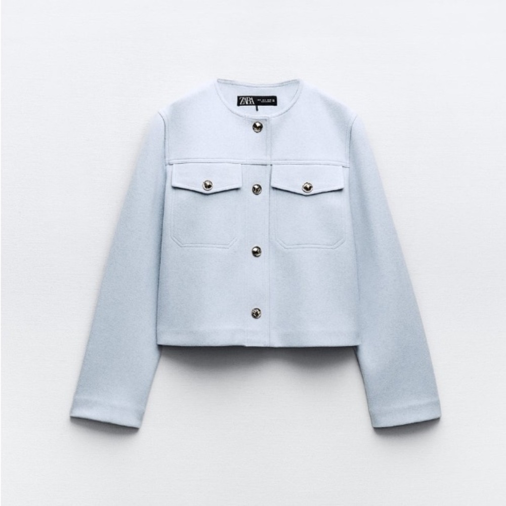 Baby blue cropped soft jacket